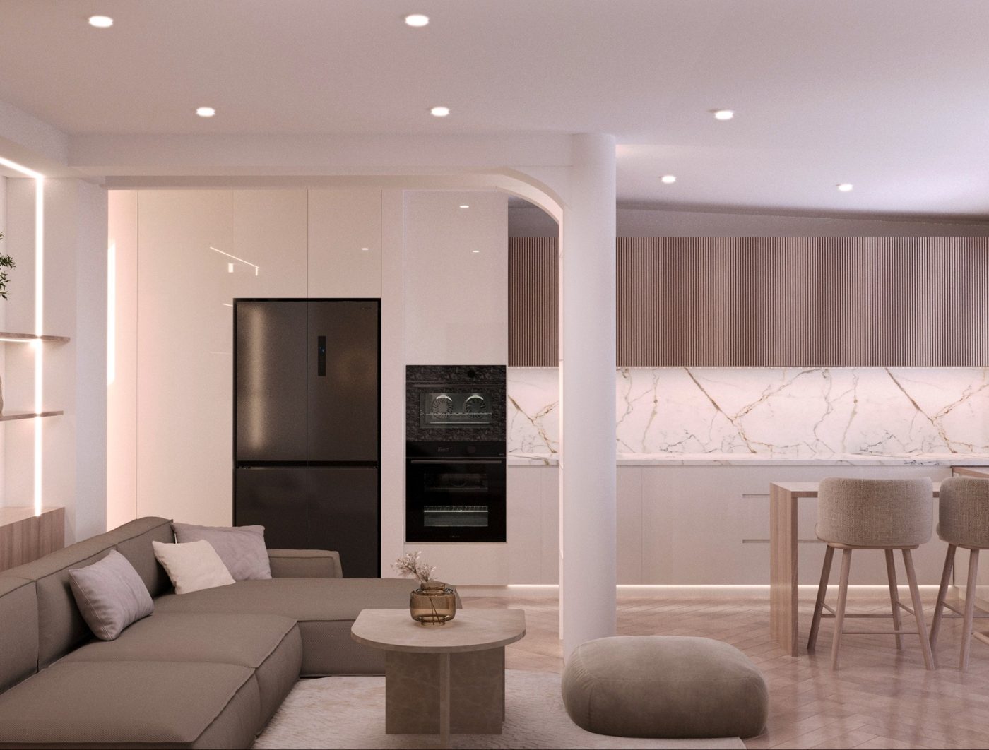 Salon z aneksem kuchennym — projekt SanSi Design